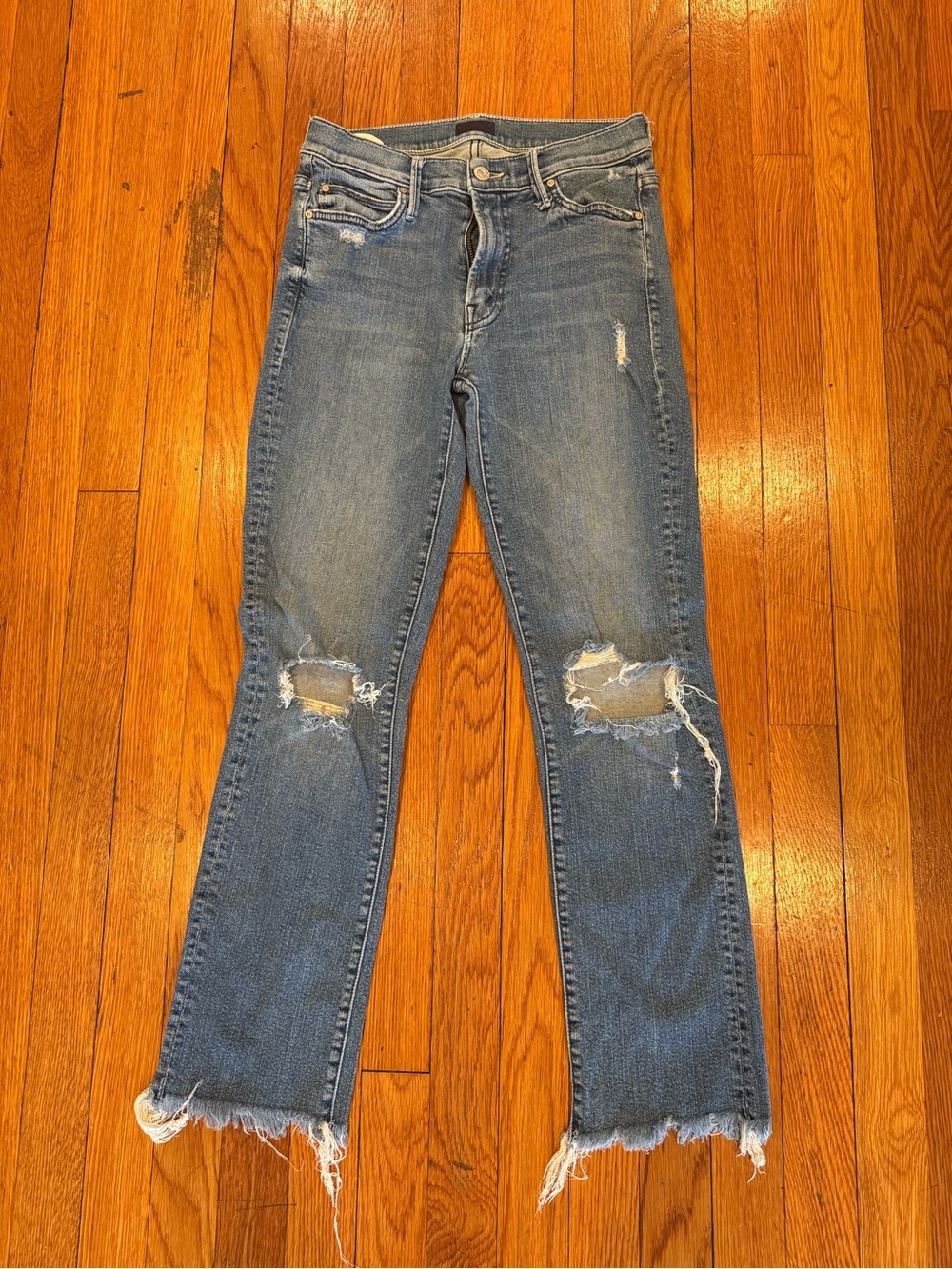 Mother The Rascal Ankle Jeans Women’s 27 Blue Distressed Raw Hem Skinny Crop